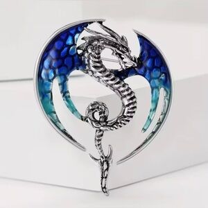 Dragon Fantasy Brooch Modern New Gradient Blue & Silver Tone